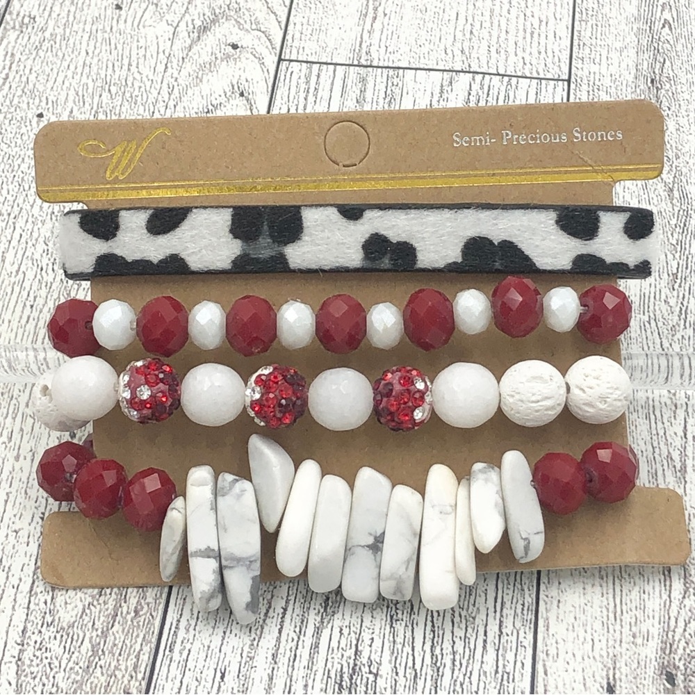 4 Set Combo Red White Stretch Bracelets Alabama Arkansas Gamecocks Alabama
